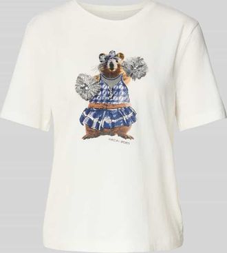 Marc Cain T-Shirt mit Motiv-Print und Rundhalsausschnitt in Offwhite, Größe 36