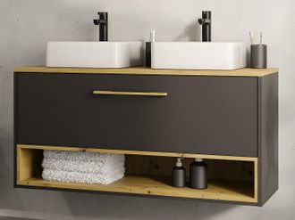 Vente-Unique Mobile per bagno sospeso con lavabo doppio da appoggio - 120 cm - Antracite - YANGRA