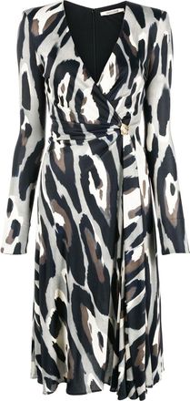 Roberto Cavalli animal-print wrap midi dress - women - Viscose - 40 - Neutrals