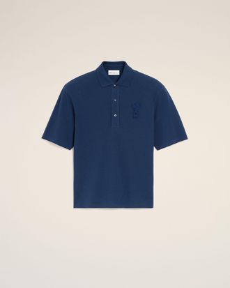 Ami Blue Cotton Ami De Coeur Knitted Patch Polo Blue - XXXL - Unisex