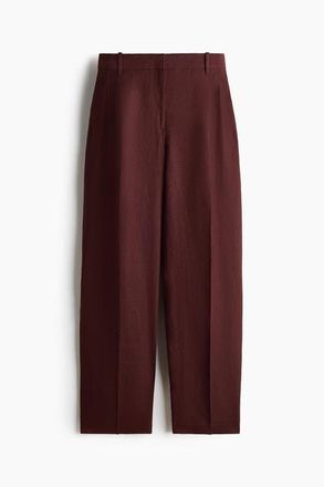 H&M Tailored Linen Trousers in Dark Brown at Nordstrom, Size 12