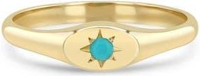 Zo&euml; Chicco 14K Gold Turquoise Signet Ring in 14K Yellow Gold /Turquoise at Nordstrom, Size 4.5