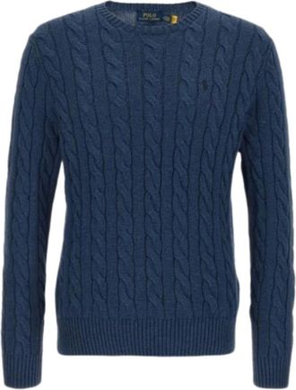 Ralph Lauren Katoenen kabel gebreide trui met ronde hals - Dames - Ronde hals truien - Blauw - XL - Katoen - Truien & Vesten
