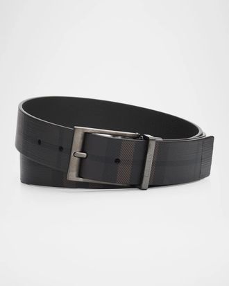 Burberry Louis Reversible Check Leather Belt