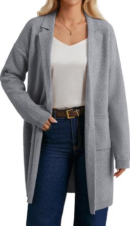 Grace Karin Womens Autumn Casual Knitted Cardigan Sweater Long Sleeve Knee Length Button Closure Lapel Neck Bolero CL249-04/Grey M