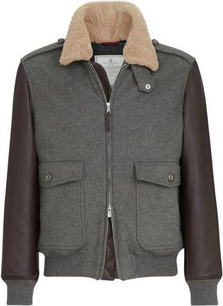 Brunello Cucinelli Bonded Cashmere Beaver Cloth And Nappa Leather Bomber Jacket With Thermore Padding And Detachable Shearling Collar