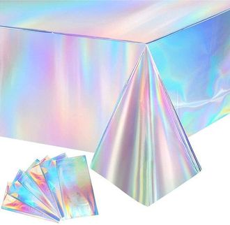 No Brand Juego De 6 Manteles Para Fiestas Con Brillo Hologr&aacute;fico Arco&iacute;ris (137 X 274 Cm) - Repelentes Al Agua, Ideales Para Fiestas Con Purpurina, Cumplea&ntilde;os Y