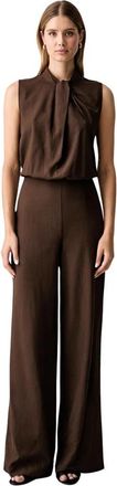 Vicolo Jumpsuit met strikdetail en wijde pijpen - Dames - Jumpsuits - Bruin - S - Linnen - Jumpsuits & Playsuits