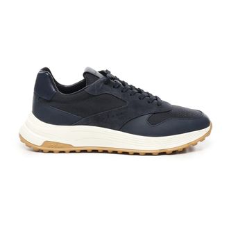 Hogan Blauwe leren sneakers met geweven inzetstukken - Heren - Sneakers - Blauw - 40 1/2 EU - Leer - Schoenen