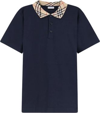 Burberry Polo shirt van katoenpiqu&eacute; met ruitkraag - Heren - Polos - Blauw - L - Katoen - Tops