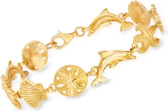 Ross-Simons 18kt Gold Over Sterling Silver Sea Life Link Bracelet