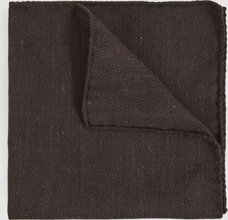 Reiss Chocolate Brown Silk Blend Herringbone Pocket Square