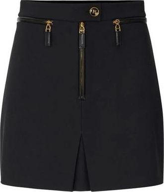 Elisabetta Franchi Rok in dubbellaags cr&ecirc;pe met rits - Dames - Korte rokken - Zwart - L - Leer - Rokken
