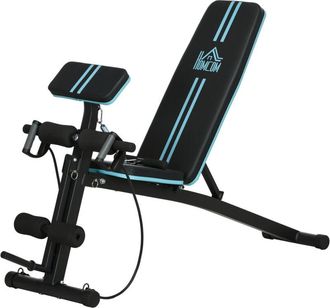 HOMCOM Panca Fitness Inclinata Panca Multifunzione per Addominali Nero e Blu