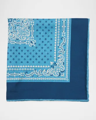 Kiton Men & apos;s Bandana-Print Silk Pocket Square