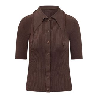 Pinko Polo Shirts, female, Brown, Size: L Ribbed Polo Top