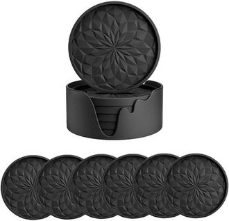 OEM Posavasos De Silicona, 6 Piezas, Di&aacute;metro 9,9 Cm, Posavasos, Antideslizantes, Se Mantienen Bien En Su Lugar, Caj&oacute;n Profundo, Redondos, Negro