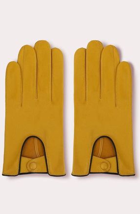 Seymoure Mens Leather Driving Gloves in Yellow With Black Trim at Nordstrom, Size X-Large