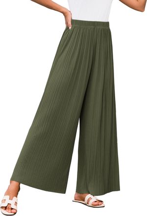 Grace Karin Womens Wide Leg Pants Summer Pants Wide Leg Pants with Elastic Waistband Wide Pants Army Green M