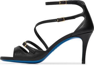 Loriblu Zwarte sandaal van nappaleer met bandjes - Dames - Sandalen met hakken - Zwart - 41 EU - Leer - Schoenen