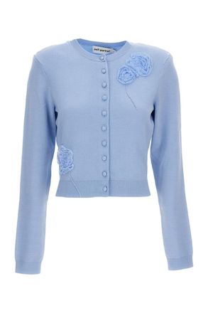 Self Portrait Light Blue Floral Stretch Cardigan