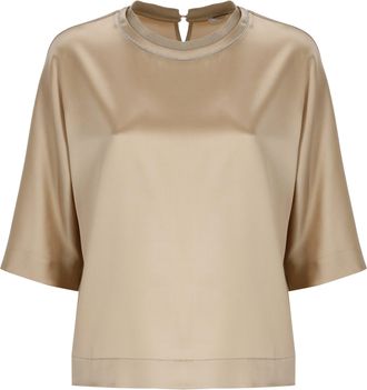 PESERICO Gold Silk Round Neck Blouse
