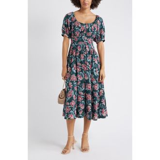 Chelsea28 Floral Fit & Flare Midi Dress in Green Frannie Floral at Nordstrom, Size Xx-Small
