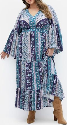 City Chic Heaven Long Sleeve Maxi Dress in Jewel at Nordstrom, Size Xxl