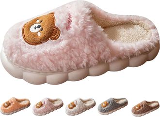 Generic Home Slippers For Couple Adult Bear Slippers Cute House Shoes Plush Warm Slipper For Women Men Winter Thermal Slipper Slip-Resistance Indoor Shoes Wit