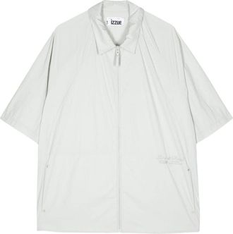 Izzue logo-print zip-up shirt - men - Nylon - M - Grey