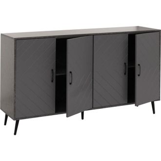 Hhg Credenza HHG 690, mobile cassettiera, motivo a spina di pesce in legno melaminico, 88x150x40cm, aspetto marmo grigio