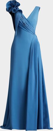 Tadashi Shoji Sleeveless Draped Ruffle Crepe Gown