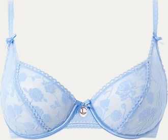 Lounge Flocked Floral Balcony Bra - Blue - 34 / DD