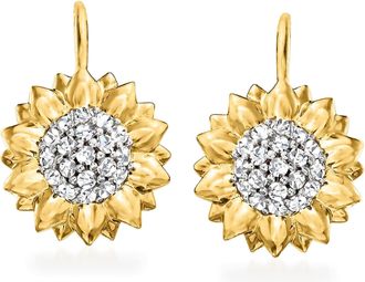 Ross-Simons White Topaz Sunflower Drop Earrings in 18kt Gold Over Sterling