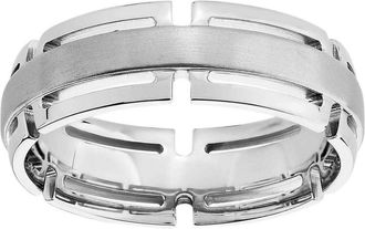 Pompeii3 Mens 7mm Modern Link Edge Wedding Ring in White, Yellow, or Rose Gold