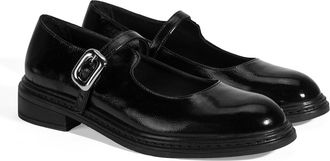 Desa Woman Patent Leather Slip-Ons - Buckle Accent, Flat Heel, Breathable | Black - 38