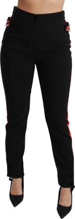 Dolce & Gabbana Womens Black Skinny Stretch Fox Head Cotton Pants