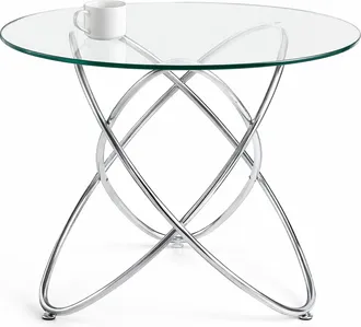 STILVORA Mesa De Comedor Redonda En Vidrio Y Metal Con Superficie De Vidrio Templado, Patas De Metal - 80&times;80&times;75 Cm, Cromo