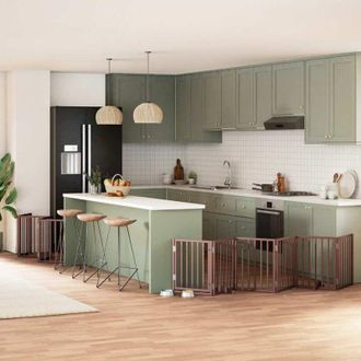 vidaXL Puerta De Perros Plegable 12 Paneles Madera &Aacute;lamo Marr&oacute;n 600 Cm Vidaxl