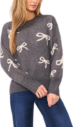 CeCe by Cynthia Steffe Bow Jacquard Crewneck Sweater in Medium Heather Grey at Nordstrom, Size Xx-Large