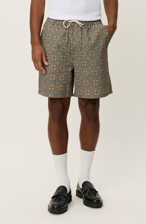Les Deux Harry Arabesque Print Organic Cotton Shorts in Sea Moss Green at Nordstrom, Size Medium