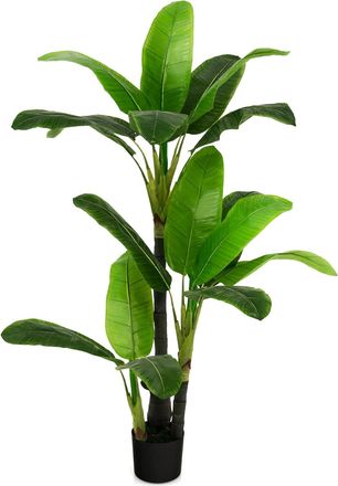 Costway Costway - Palma Artificial De 150 Cm, Palma Tropical De Imitaci&oacute;n Con 18 Hojas Grandes, Maceta De Cemento, Musgo, Planta Verde Realista En Maceta Para