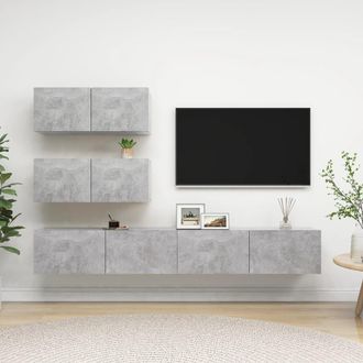 vidaXL Vidaxl - Set Muebles De Sal&oacute;n Tv 4 Pzas Madera Ingenier&iacute;a Gris Hormig&oacute;n