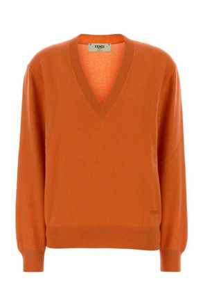 Fendi Orange V Neck Sweater