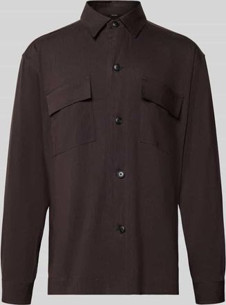 HUGO BOSS Regular Fit Overshirt aus Leinen-Mix in Dunkelbraun, Gr&ouml;&szlig;e XXXL