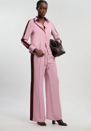 Karen Millen Womens Twill Contrast Woven Wide Leg Trousers - Pink - Size 12 UK