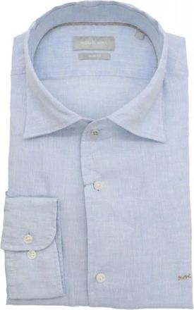Michael Kors Slim Fit Linnen Overhemd - Heren - Casual Overhemden - Blauw - 3XL - Linnen - Overhemden