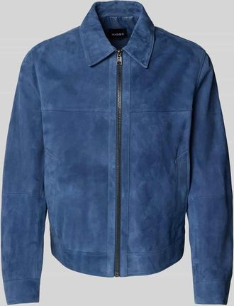 HUGO BOSS Lederjacke mit Leistentaschen Modell Malbano in Ocean, Gr&ouml;&szlig;e 56