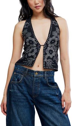 Free People Kenzie Studded Crop Halter Top in Black at Nordstrom, Size X-Small