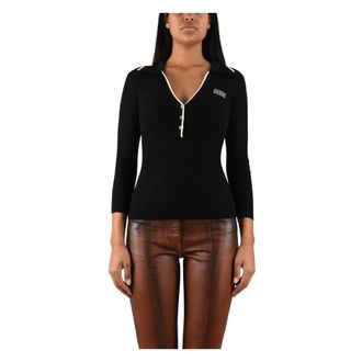 Elisabetta Franchi Geribbelde Polo - Dames - Truien - Zwart - Maat: L Wol